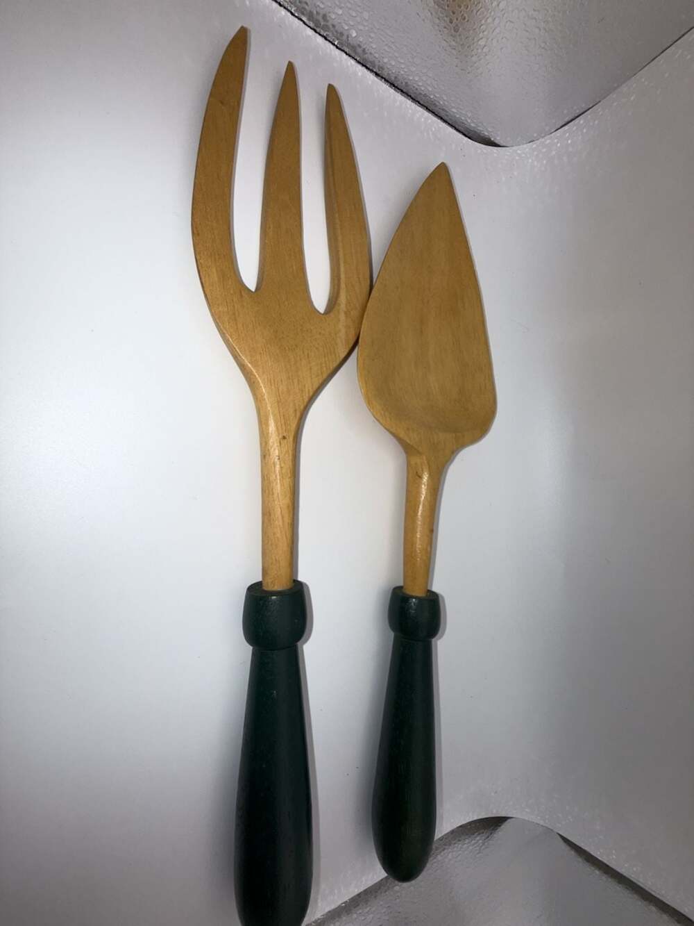 Vintage Mid-Century Modern Painted Wood Salad Serving Set